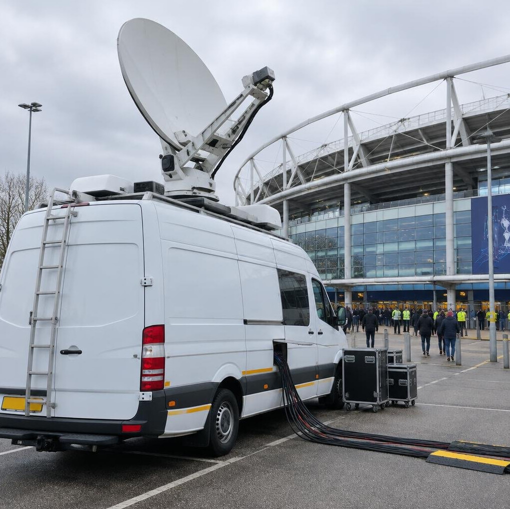 Outside broadcast van parked outside a venue